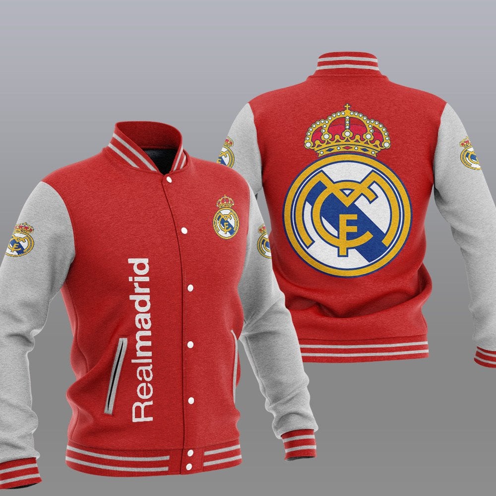 Real Madrid Red Grey Unisex Varsity Jacket