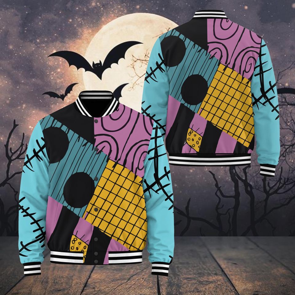 Spooky Patchwork Halloween Varsity Jacket – Unisex, Vibrant Design, Perfect For Halloween Parties