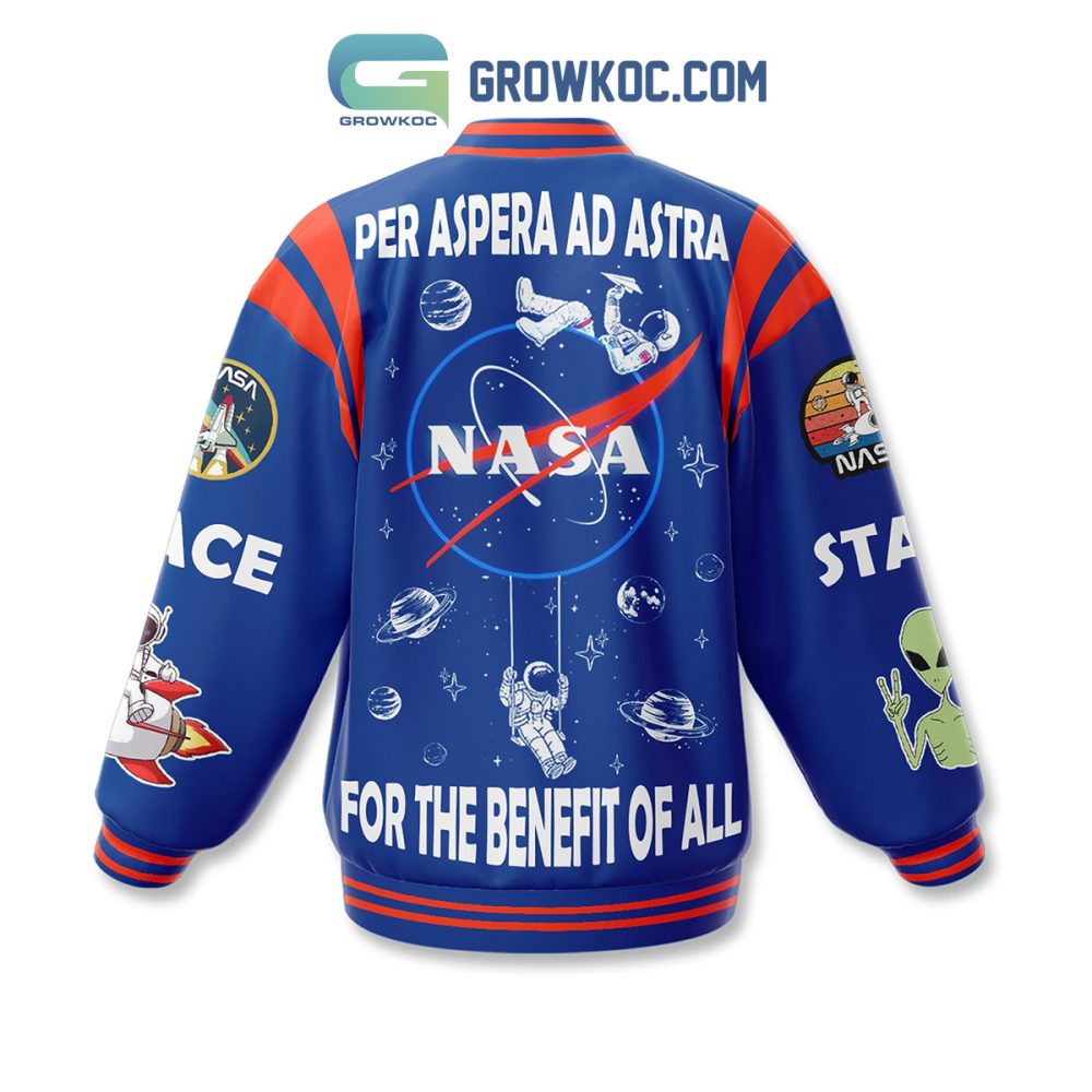 Explore Space Style: Nasa Astronaut Varsity Jacket With Patches - Bold Blue Design
