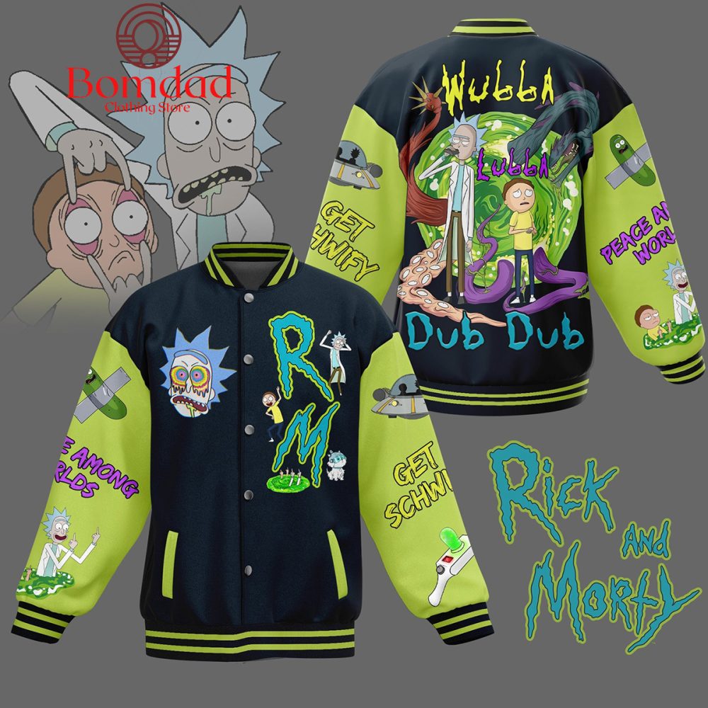 Rick And Morty Get Schwify Peace Among Worlds Baseball Jacket