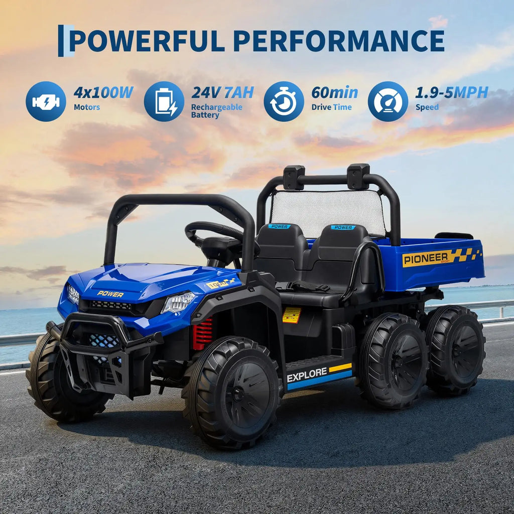 24V 2 Seater Kids Ride on Toy, 4WD 3 Speeds Electric Dump Truck With Remote Control For Children 4-8