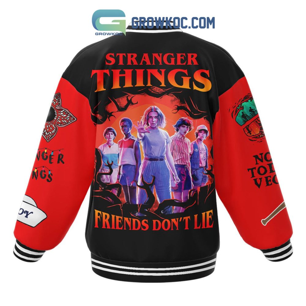Retro Stranger Things Varsity Jacket – Hellfire Club Design, Friends Don'T Lie Graphic