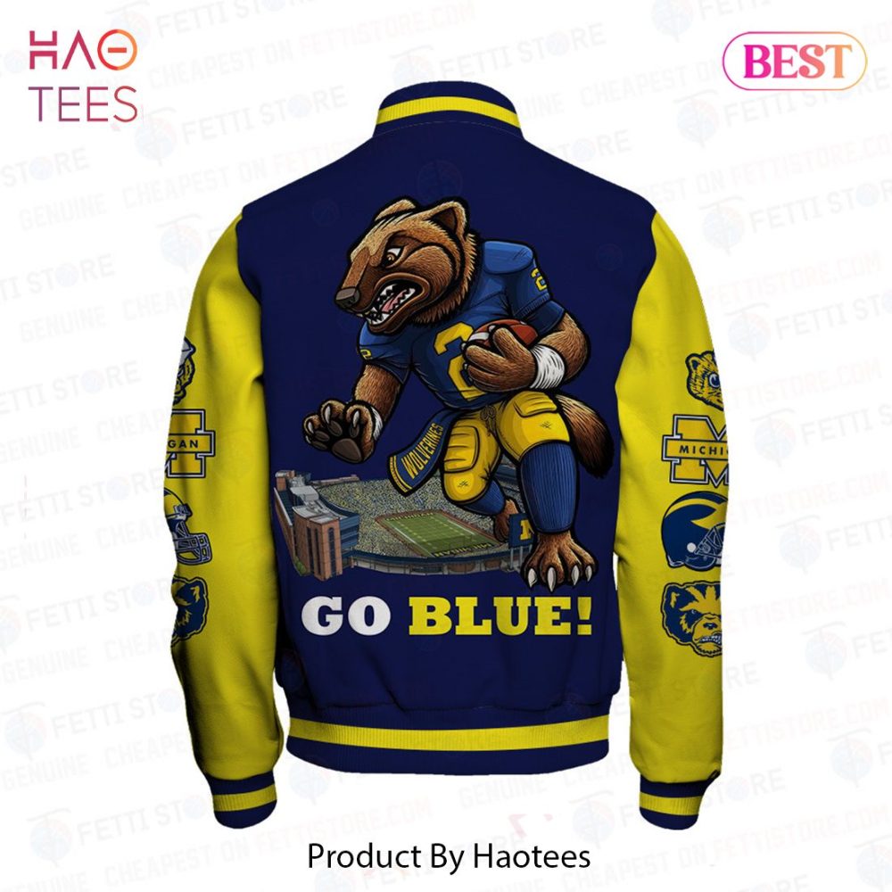 Stylish Michigan Wolverines Varsity Jacket – Bold Blue &amp; Yellow Design For True Fans