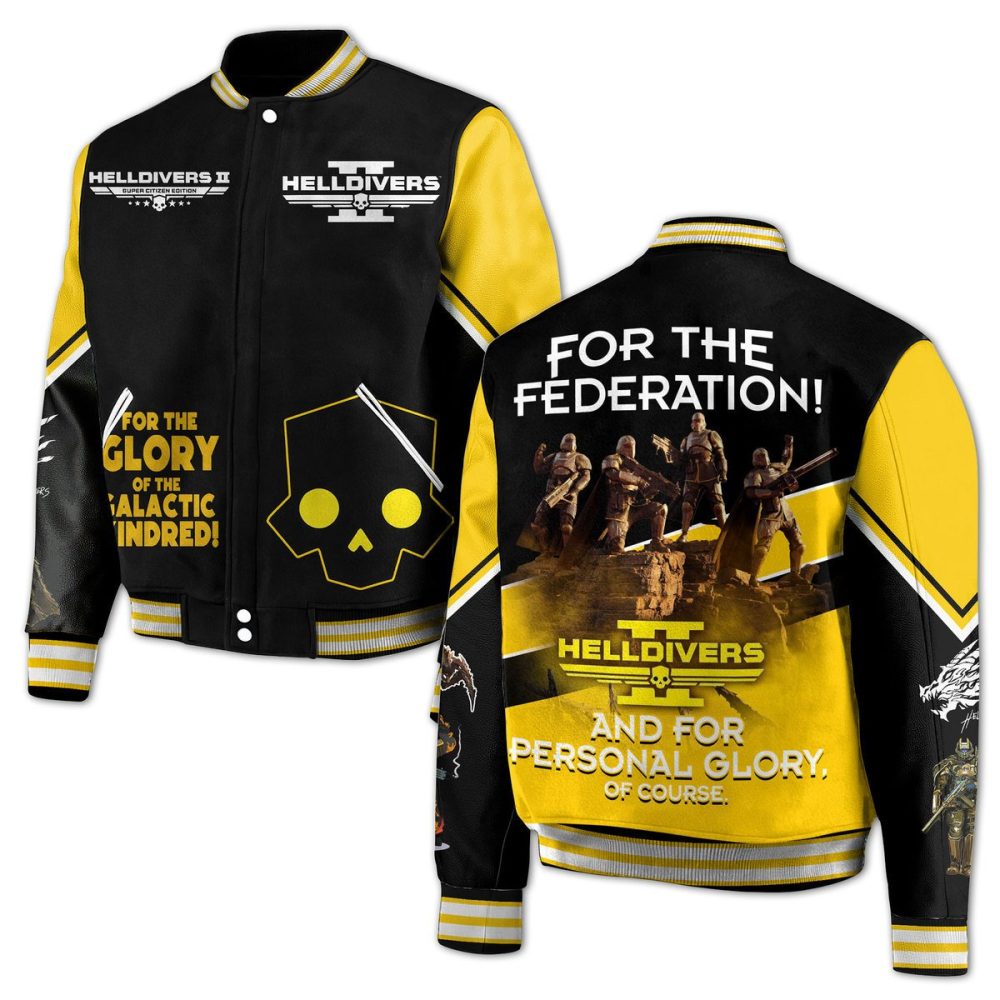 Helldivers Ii Varsity Jacket - Stylish Black &amp; Yellow Gamer Apparel For Galactic Heroes!