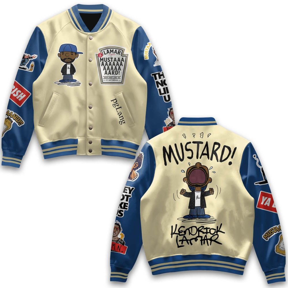 Stylish Mustard Varsity Jacket - Unique Graphic Design, Limited Edition Outerwear