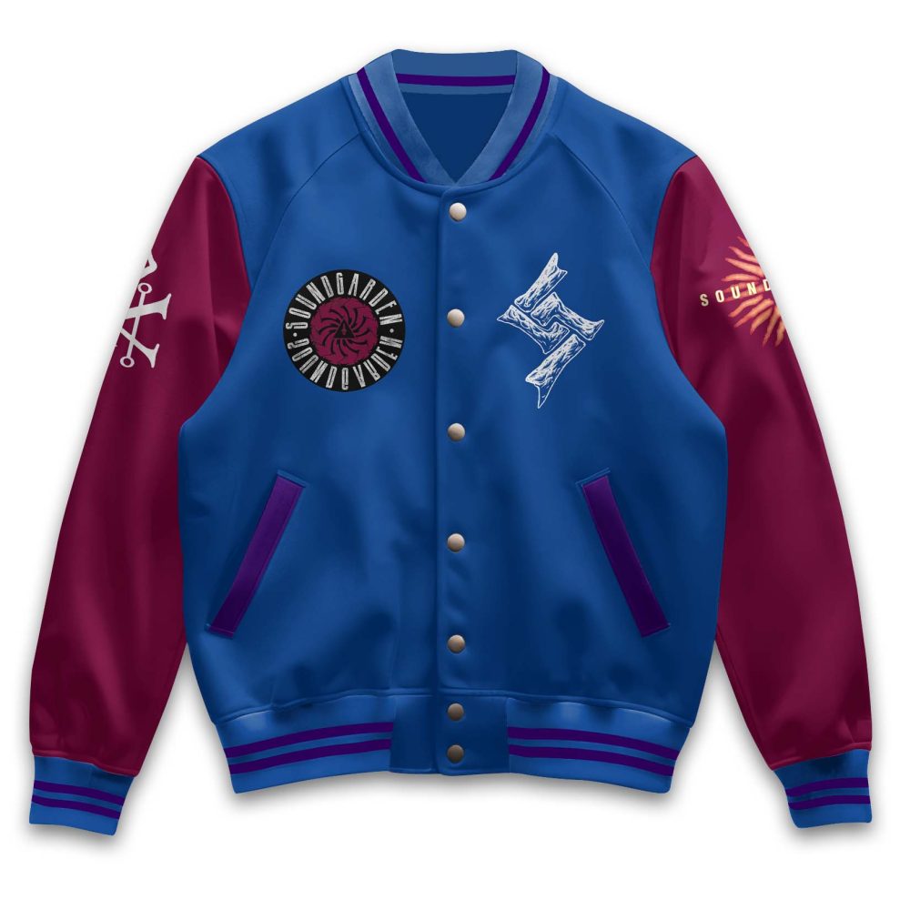 Limited Edition Soundgarden Varsity Jacket – Stylish Blue &amp; Maroon With Iconic Designs
