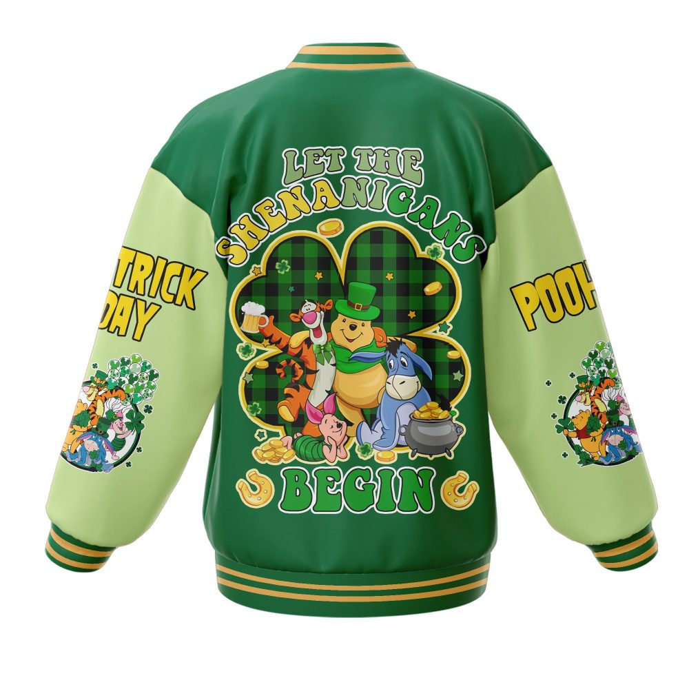 St. Patrick'S Day Pooh Varsity Jacket - Fun &amp; Festive Cartoon Design