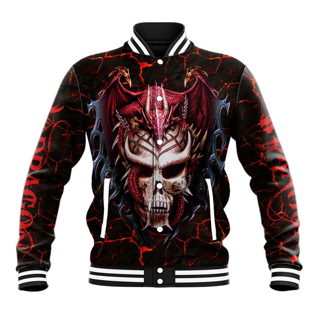 Infernal Draconic Skull Baseball Jacket Embracing The Fiery Soul Dt01