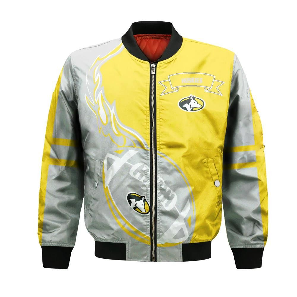 Michigan Tech Huskies Bomber Jacket 3D Printed Flame Ball Pattern