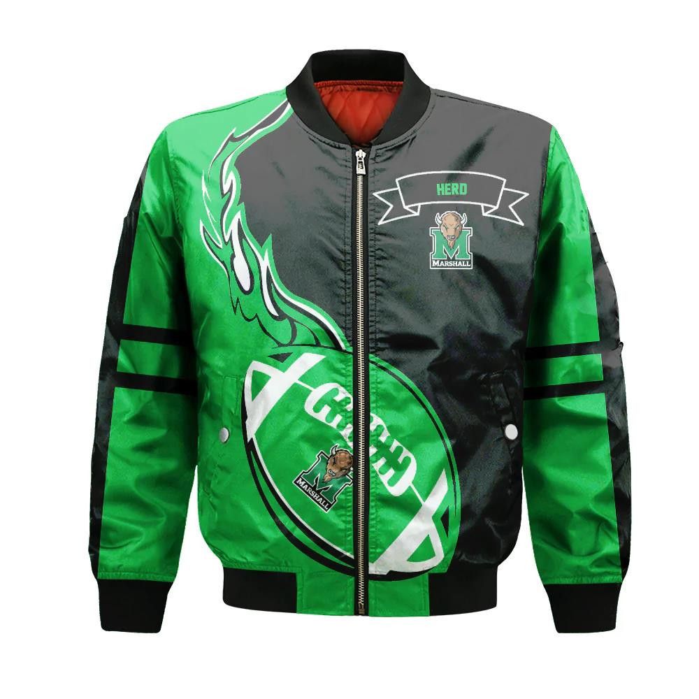 Marshall Thundering Herd Bomber Jacket 3D Printed Flame Ball Pattern