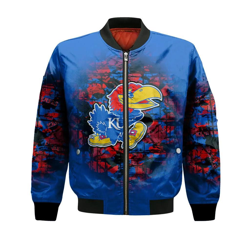 Kansas Jayhawks Bomber Jacket 3D Printed Camouflage Vintage