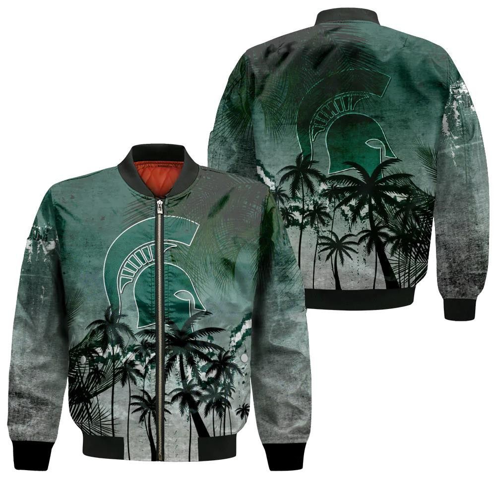 Michigan State Spartans Bomber Jacket 3D Printed Coconut Tree Tropical Grunge