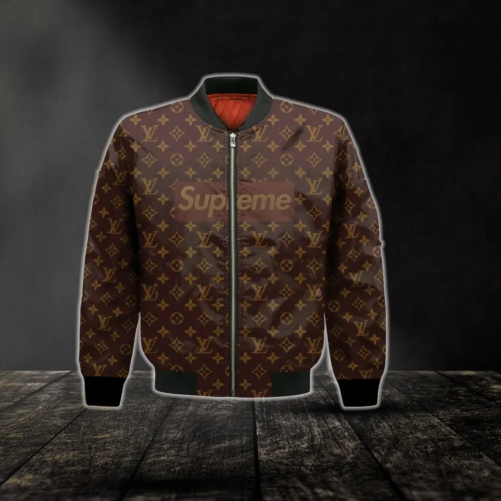 Louis Vuitton Supreme Brown Luxury Brand Premium Bomber Jacket For Men Women