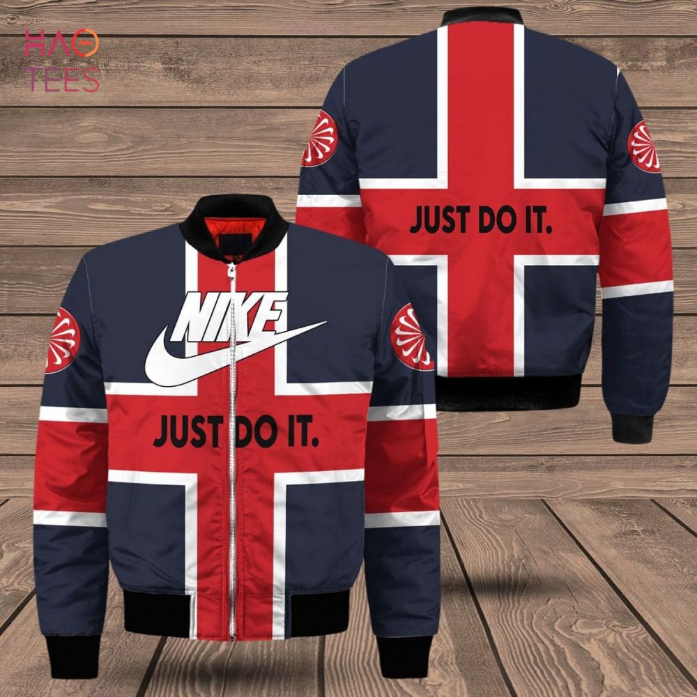 Stylish Red &amp; Blue Bomber Jacket - 'Just Do It' Design For Trendsetters