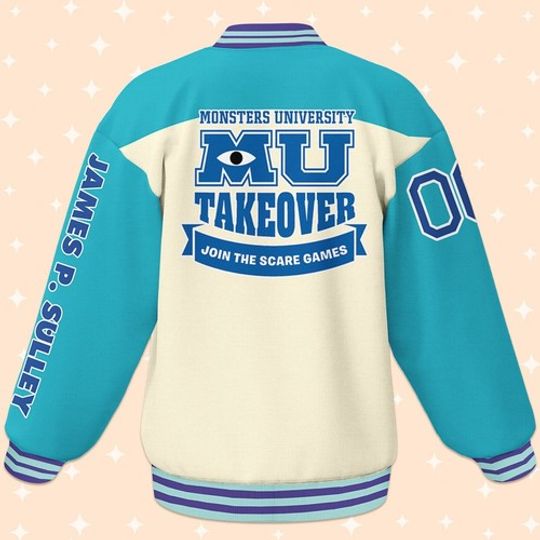 Stylish Monster Varsity Jacket - Blue &amp; White, Eye Patch Design, Unisex, Cozy Fit